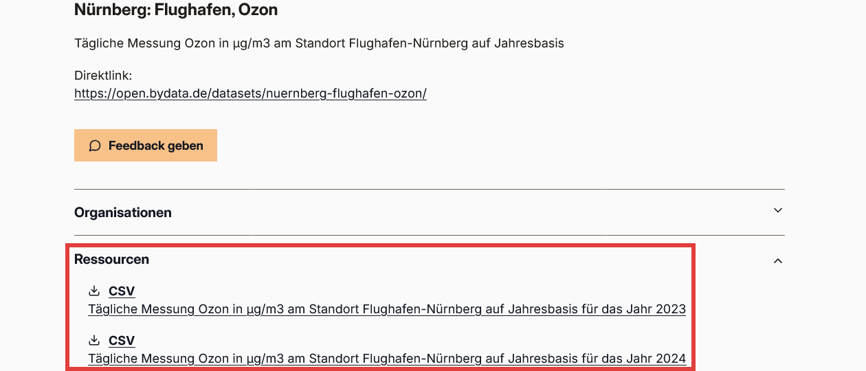 Abbildung 1: Dateianhänge im Aufklappmenü „Ressourcen“
